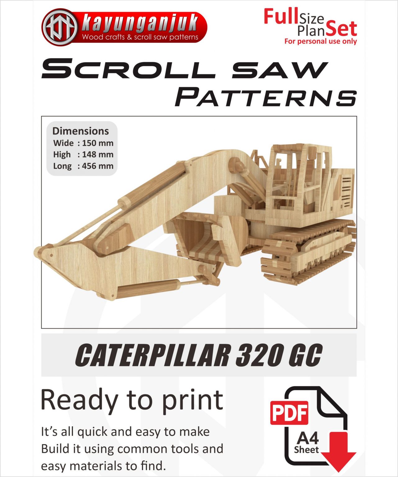 Caterpillar 320GC Excavator Wooden toy plans download