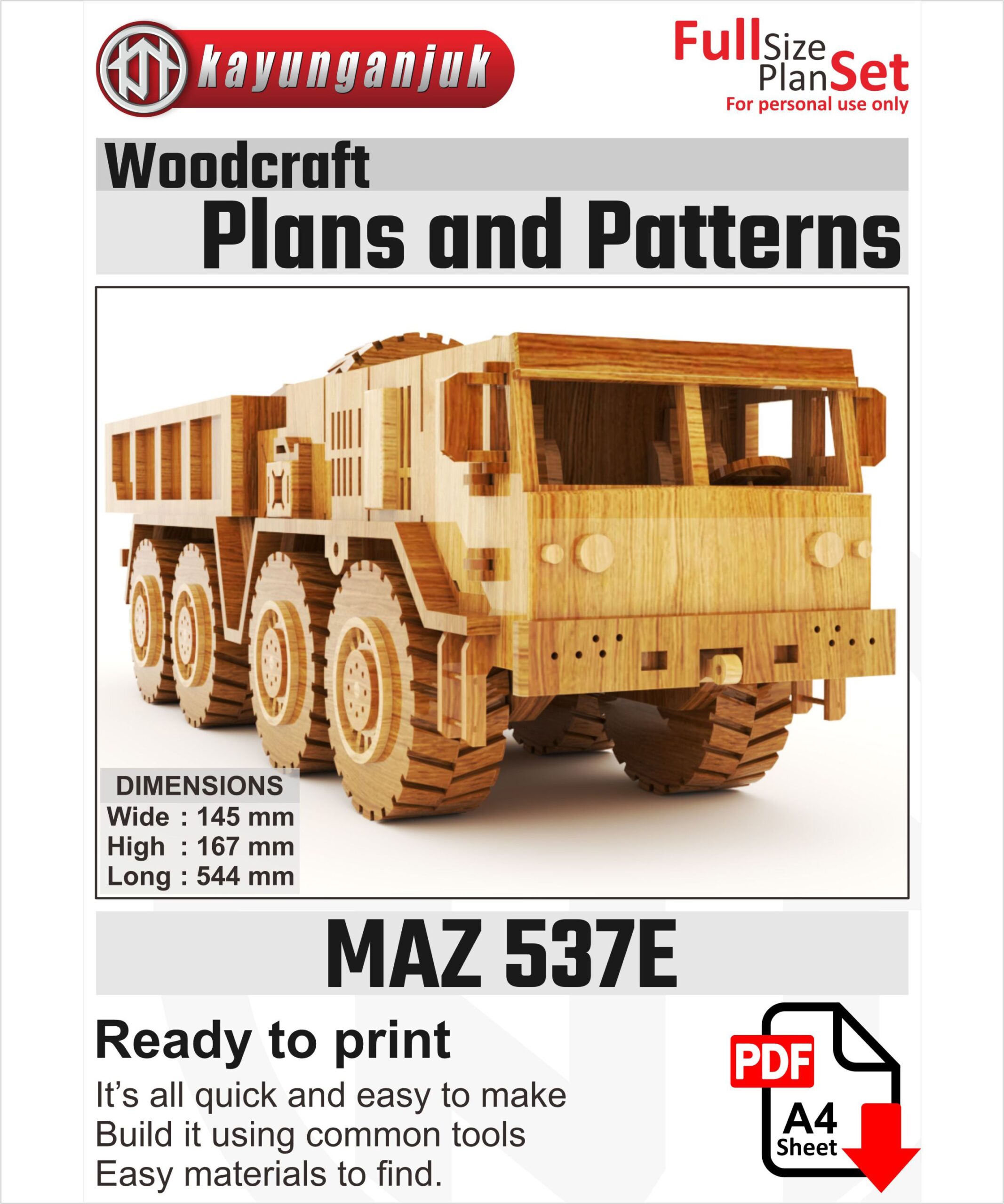 0143_MAZ_537E_Heavy_military_truck_wooden_toy_plans_patterns_pdf_download_1